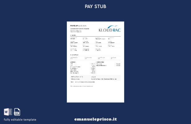 modello di busta paga Kloudserve Software in stile verificato